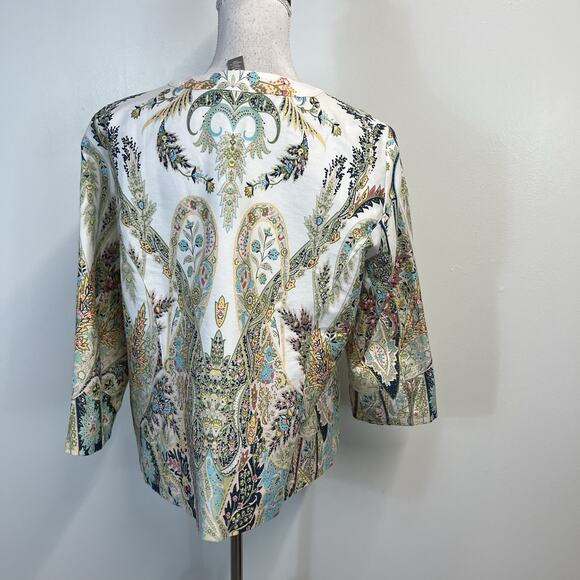 Chico's Jacket Womens sz 1 (8/10) White Blue Pink Paisley Stretch Summer Wedding - Picture 7 of 8